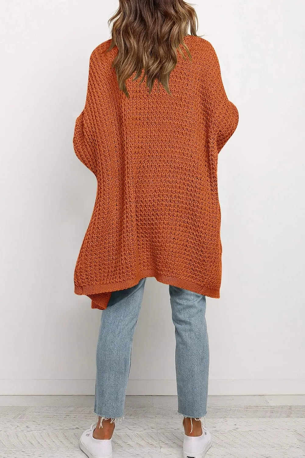 MEROKEETY Women's Oversized Long Batwing Sleeve Cardigan Waffle Knit Sweater Coat