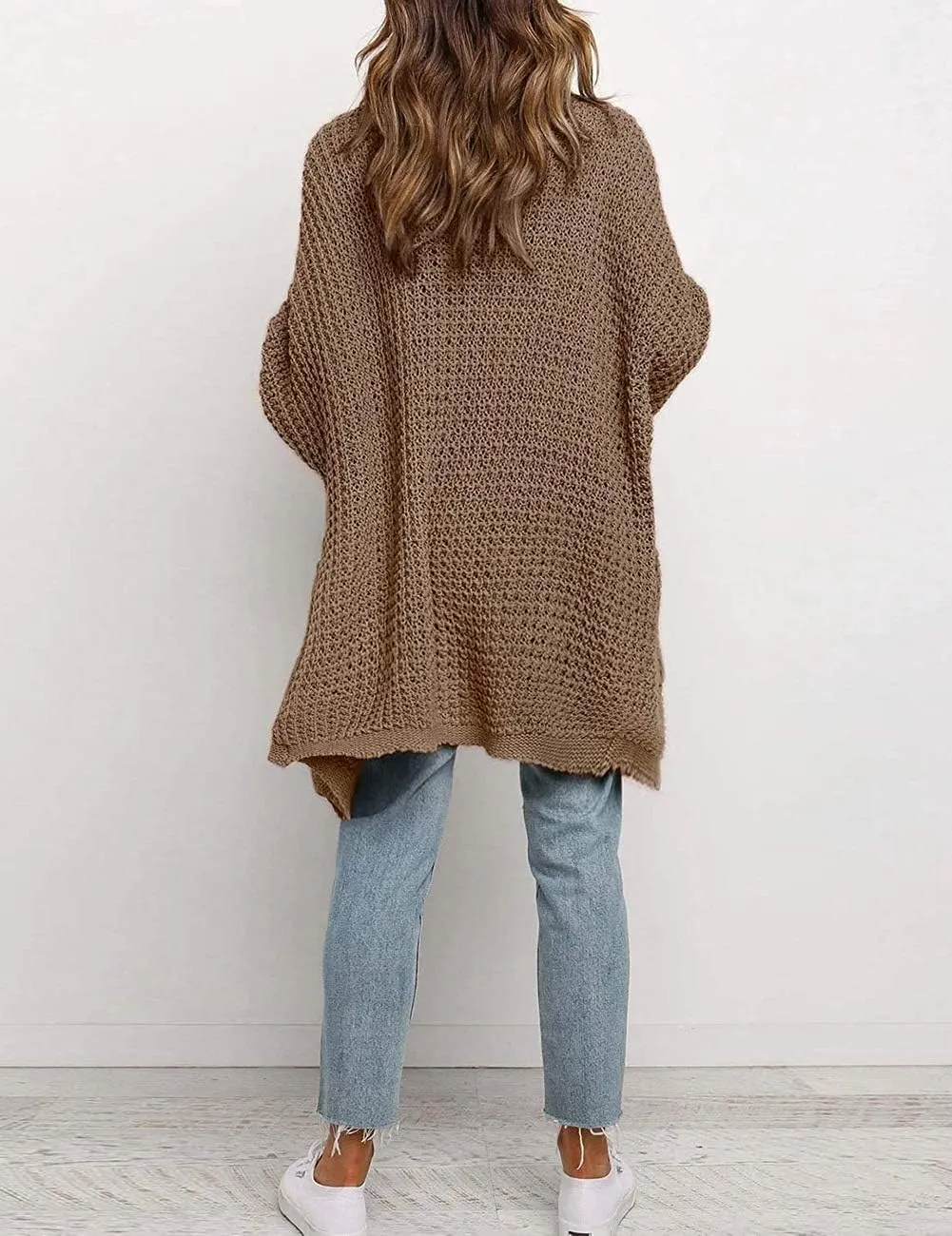 MEROKEETY Women's Oversized Long Batwing Sleeve Cardigan Waffle Knit Sweater Coat