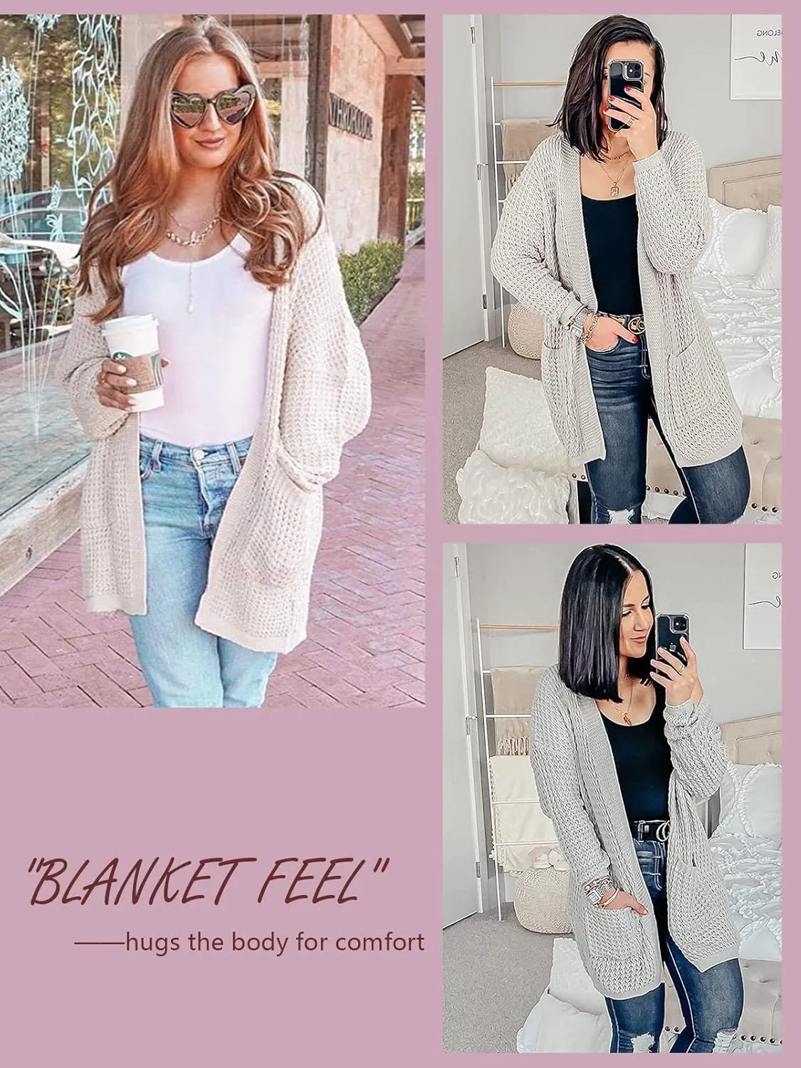 MEROKEETY Women's Oversized Long Batwing Sleeve Cardigan Waffle Knit Sweater Coat
