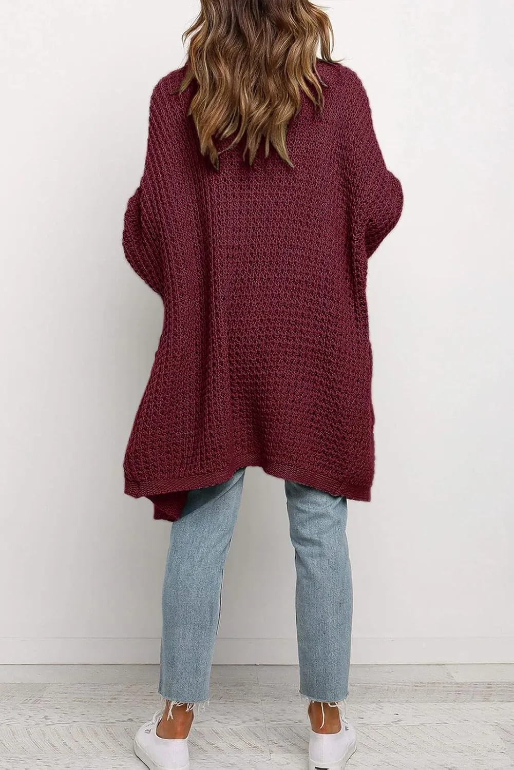 MEROKEETY Women's Oversized Long Batwing Sleeve Cardigan Waffle Knit Sweater Coat