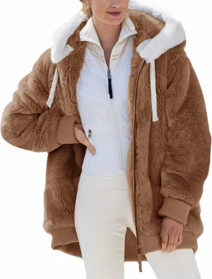 Micoson Women Warm Hooded Zip Up Fuzzy Winter Jacket with Pockets
