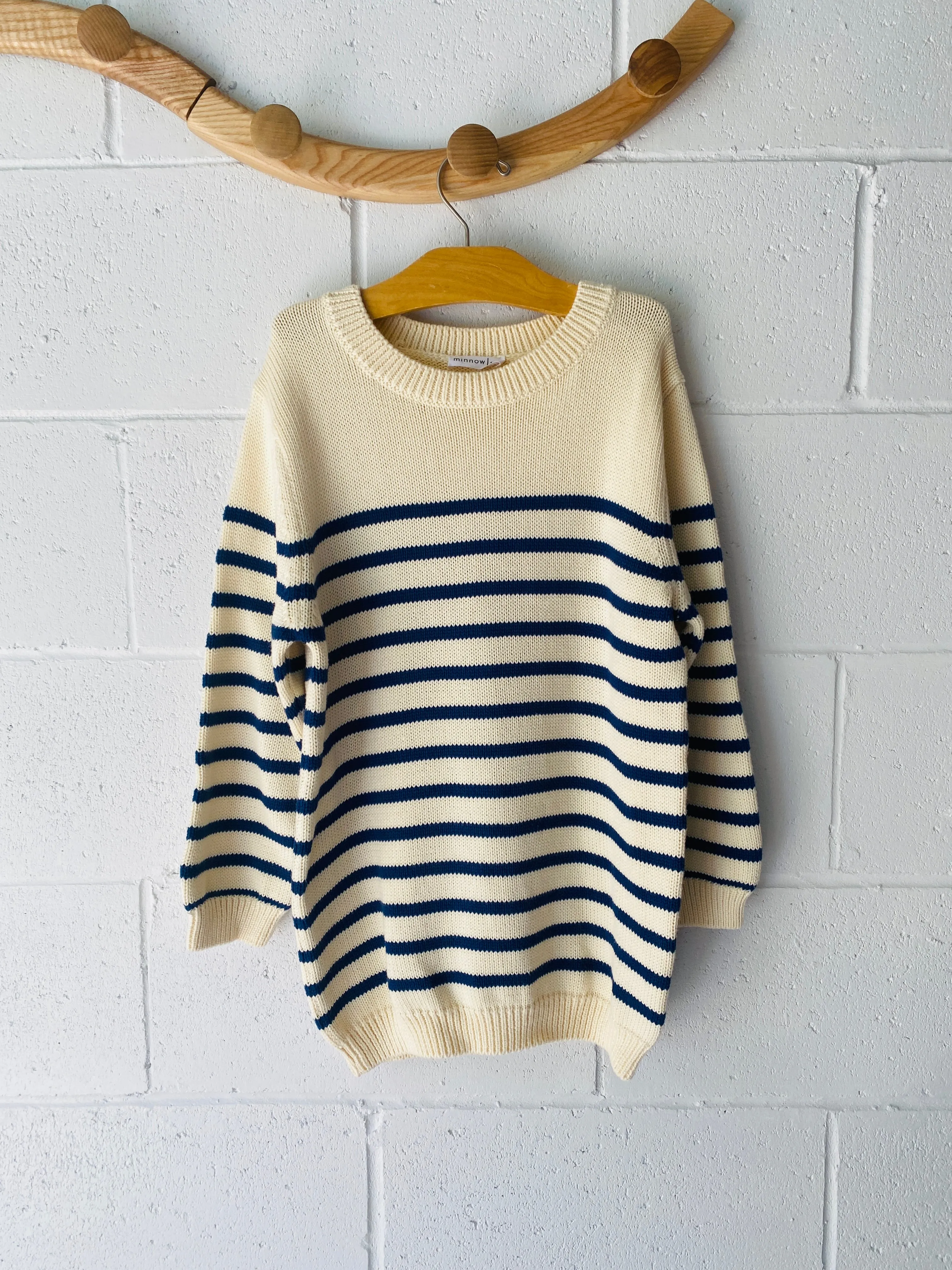 minnow Cream   Blue Stripe Sweater, 11-12 years