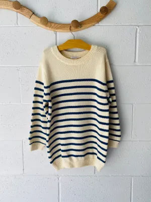 minnow Cream   Blue Stripe Sweater, 11-12 years