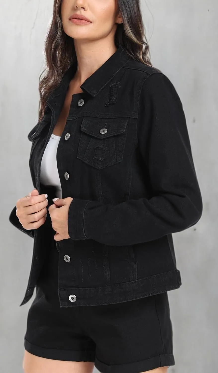 MISS MOLY 2024 Jean Jacket For Women Distressed Ripped Casual Long Sleeve Classic Denim Trucker Jacket Coats With Pockets