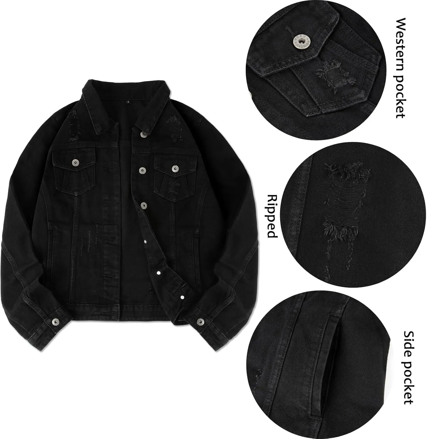 MISS MOLY 2024 Jean Jacket For Women Distressed Ripped Casual Long Sleeve Classic Denim Trucker Jacket Coats With Pockets