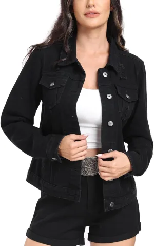MISS MOLY 2024 Jean Jacket For Women Distressed Ripped Casual Long Sleeve Classic Denim Trucker Jacket Coats With Pockets