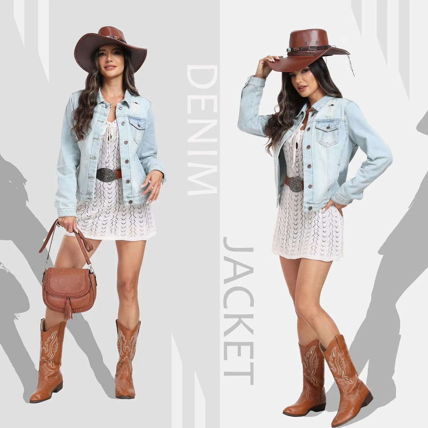 MISS MOLY 2024 Jean Jacket For Women Distressed Ripped Casual Long Sleeve Classic Denim Trucker Jacket Coats With Pockets