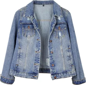 MISS MOLY 2024 Jean Jacket For Women Distressed Ripped Casual Long Sleeve Classic Denim Trucker Jacket Coats With Pockets