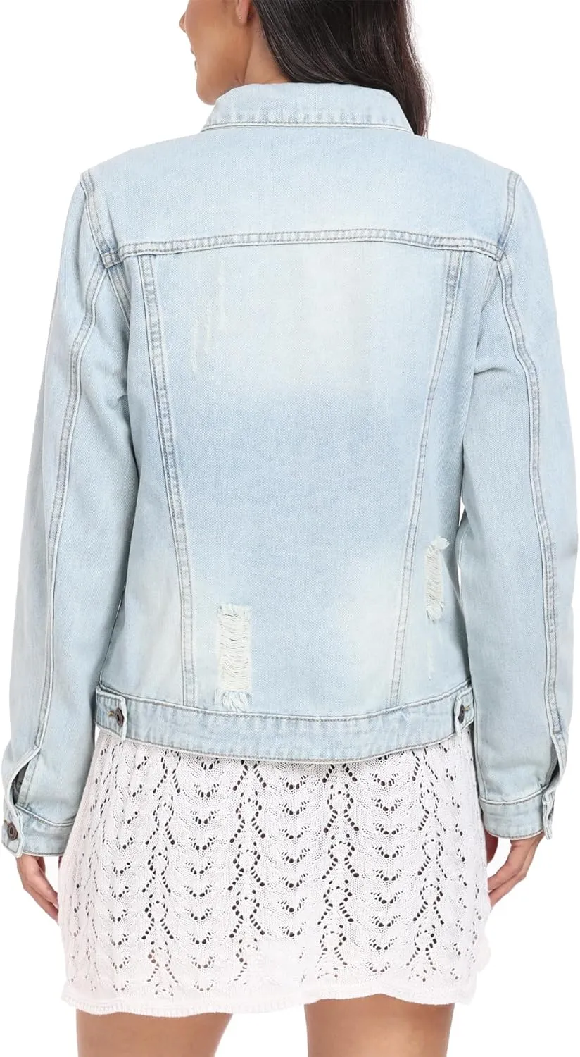 MISS MOLY 2024 Jean Jacket For Women Distressed Ripped Casual Long Sleeve Classic Denim Trucker Jacket Coats With Pockets