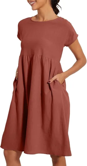 Miyaomn Women's Summer Midi Dresses Casual Cap Sleeve Crewneck A Line Swing Flowy Beach Sundress with Pockets T Shirts Dress