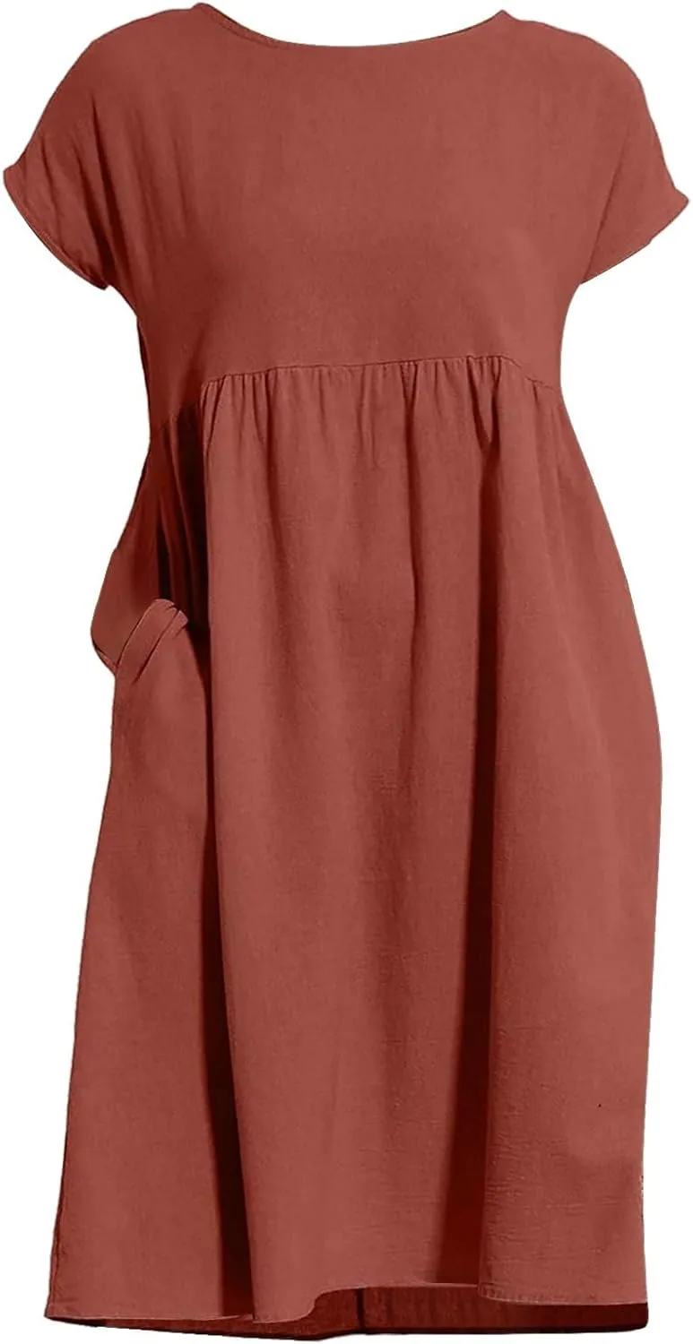 Miyaomn Women's Summer Midi Dresses Casual Cap Sleeve Crewneck A Line Swing Flowy Beach Sundress with Pockets T Shirts Dress