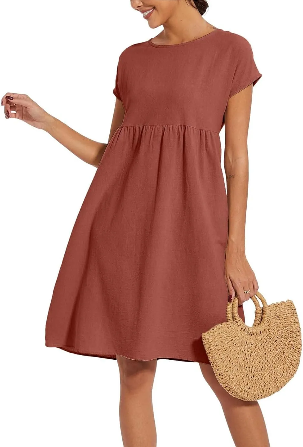 Miyaomn Women's Summer Midi Dresses Casual Cap Sleeve Crewneck A Line Swing Flowy Beach Sundress with Pockets T Shirts Dress