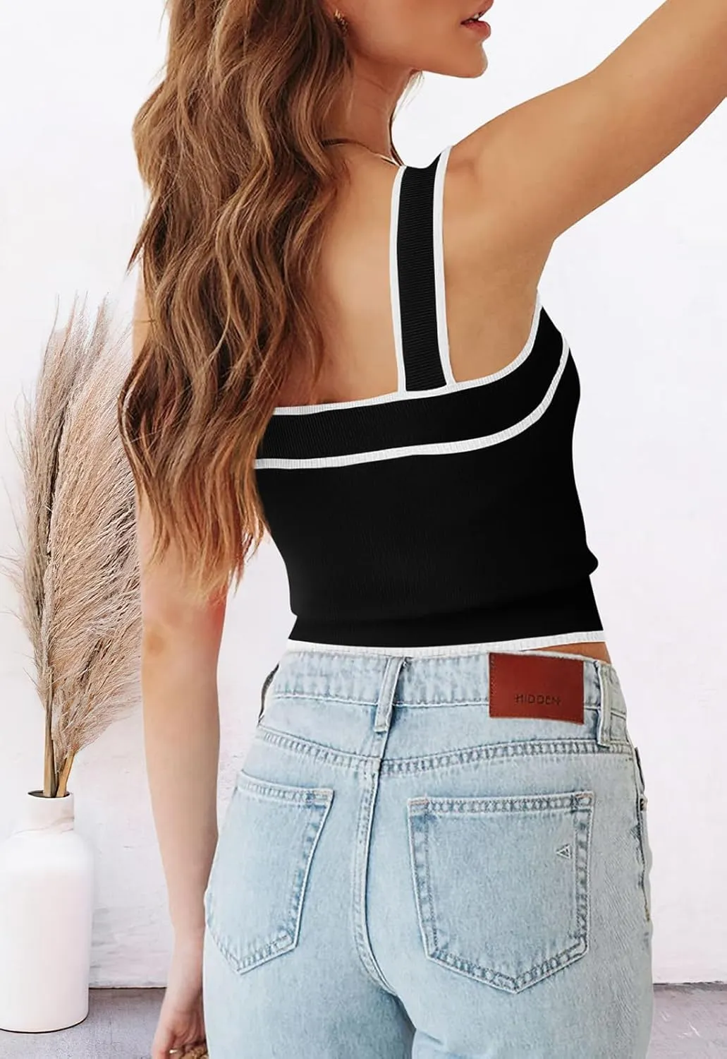 NALANISA Women's Trendy Summer Square Neck Crop Tank Tops 2025 Casual Color Block Knit Sleeveless Slim Fit Y2k Cami Shirts