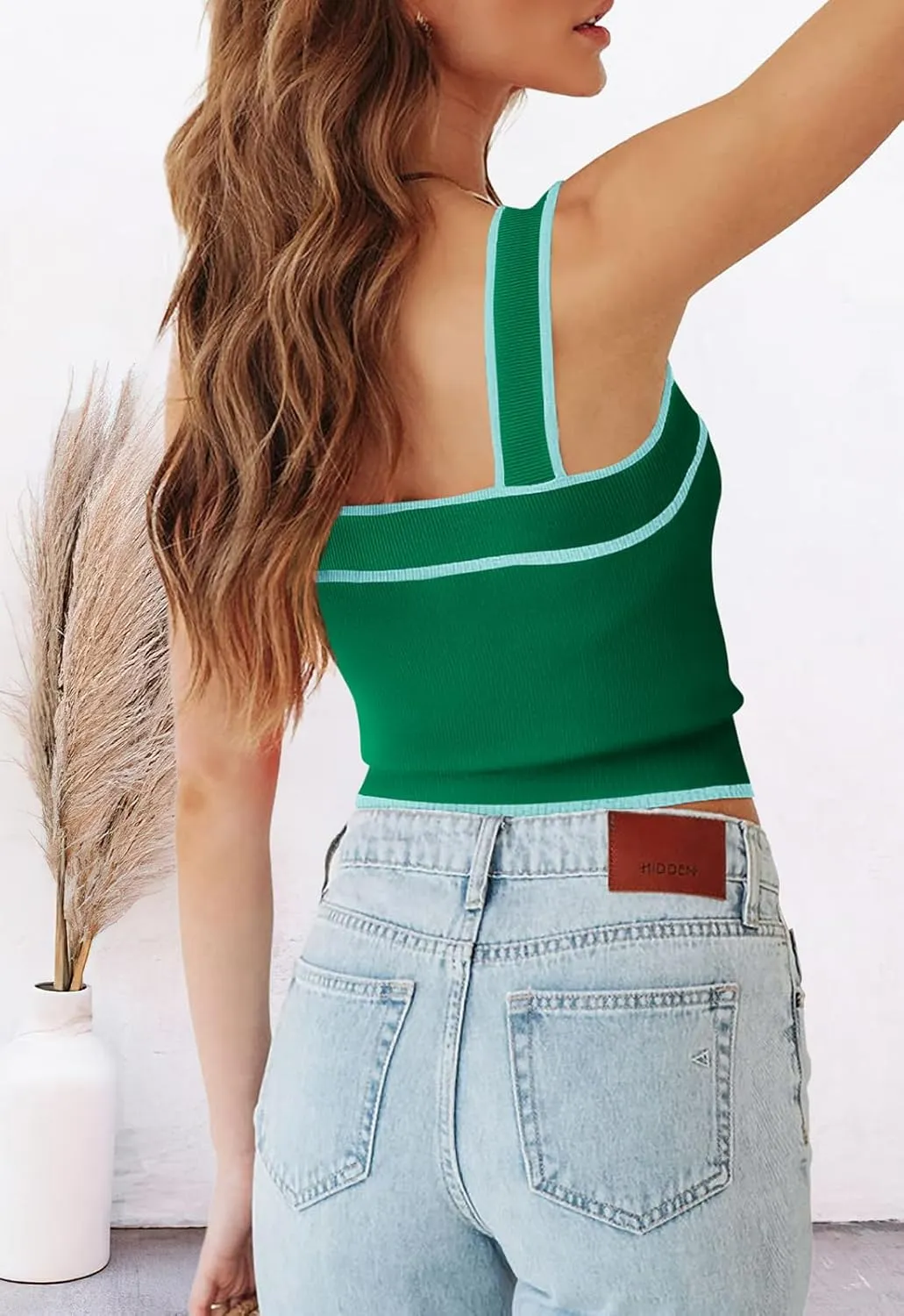 NALANISA Women's Trendy Summer Square Neck Crop Tank Tops 2025 Casual Color Block Knit Sleeveless Slim Fit Y2k Cami Shirts