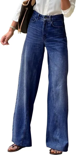 Necooer Womens Jeans Stretchy Casual Boyfriend Wide Leg Washed Sexy Baggy Denim Pants for Women Trendy
