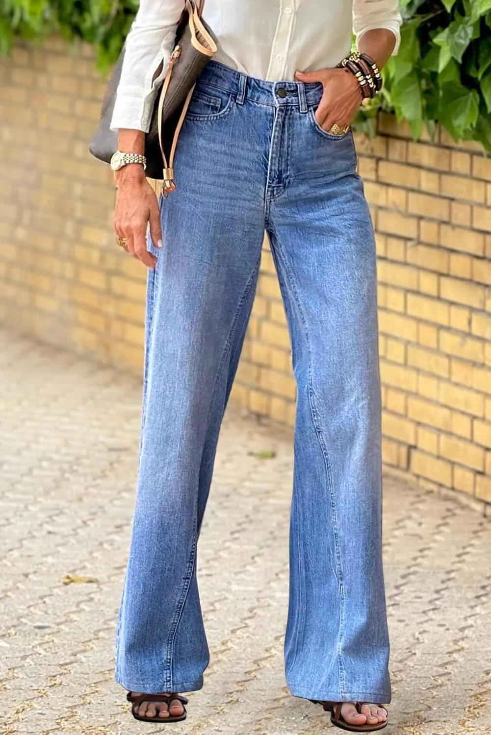 Necooer Womens Jeans Stretchy Casual Boyfriend Wide Leg Washed Sexy Baggy Denim Pants for Women Trendy