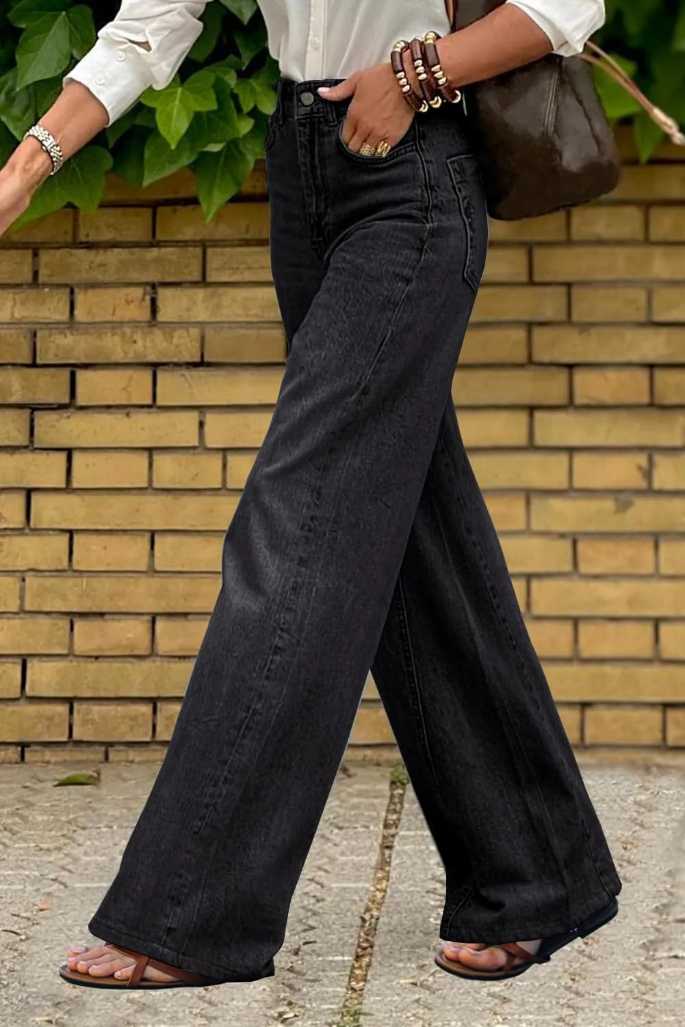 Necooer Womens Jeans Stretchy Casual Boyfriend Wide Leg Washed Sexy Baggy Denim Pants for Women Trendy