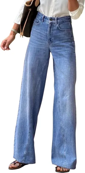 Necooer Womens Jeans Stretchy Casual Boyfriend Wide Leg Washed Sexy Baggy Denim Pants for Women Trendy
