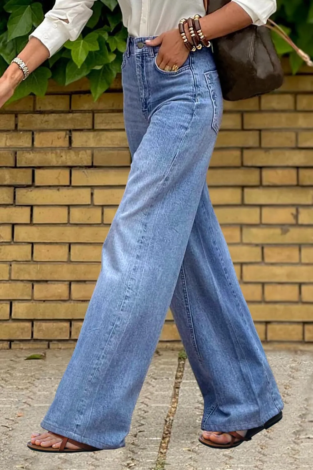 Necooer Womens Jeans Stretchy Casual Boyfriend Wide Leg Washed Sexy Baggy Denim Pants for Women Trendy