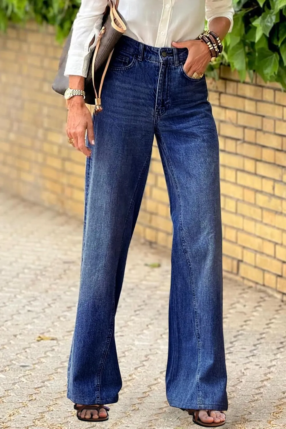 Necooer Womens Jeans Stretchy Casual Boyfriend Wide Leg Washed Sexy Baggy Denim Pants for Women Trendy
