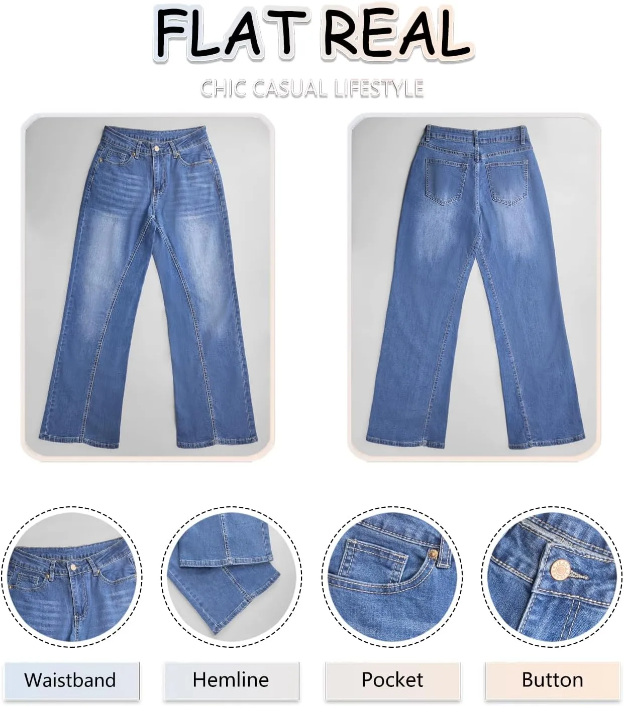Necooer Womens Jeans Stretchy Casual Boyfriend Wide Leg Washed Sexy Baggy Denim Pants for Women Trendy
