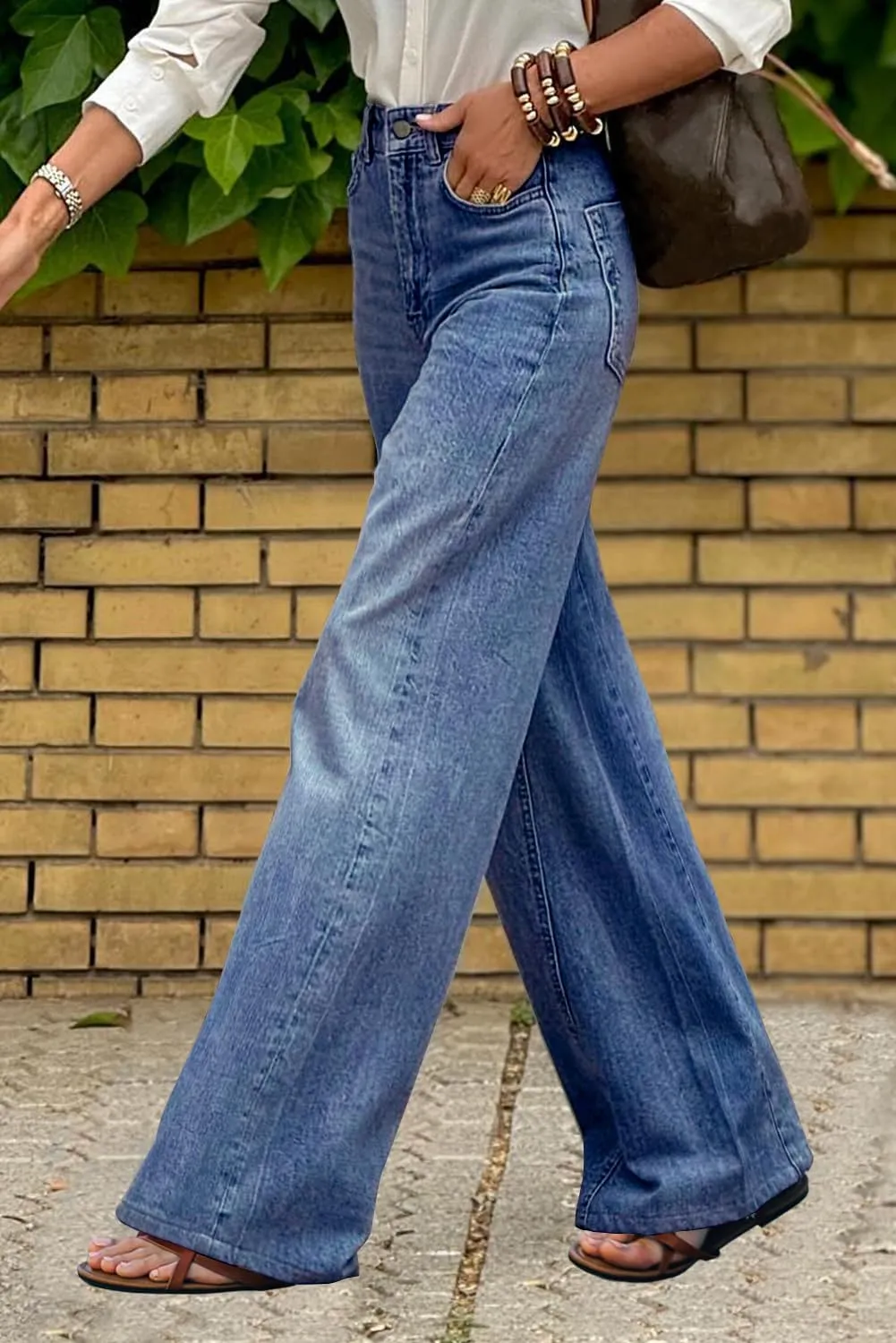 Necooer Womens Jeans Stretchy Casual Boyfriend Wide Leg Washed Sexy Baggy Denim Pants for Women Trendy