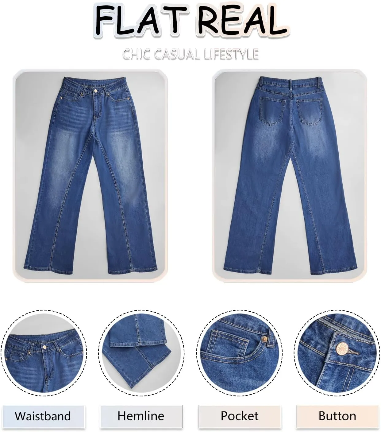 Necooer Womens Jeans Stretchy Casual Boyfriend Wide Leg Washed Sexy Baggy Denim Pants for Women Trendy