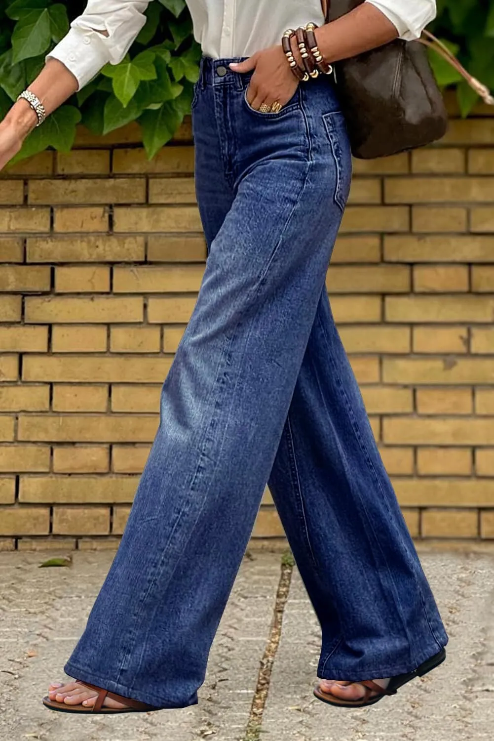 Necooer Womens Jeans Stretchy Casual Boyfriend Wide Leg Washed Sexy Baggy Denim Pants for Women Trendy