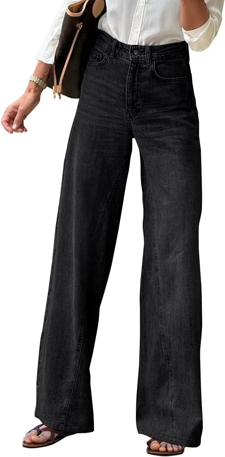 Necooer Womens Jeans Stretchy Casual Boyfriend Wide Leg Washed Sexy Baggy Denim Pants for Women Trendy