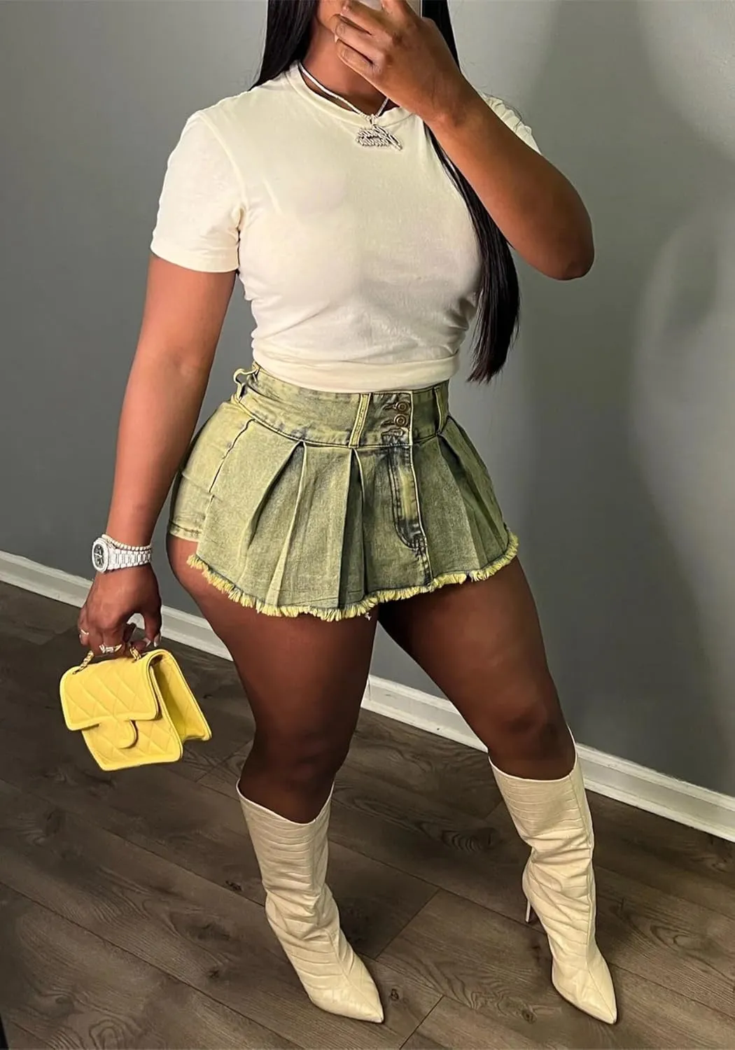 NRTHYE Women Denim Skorts Skirts Casual Pleated High Waisted Mini Skirts Shorts Jeans