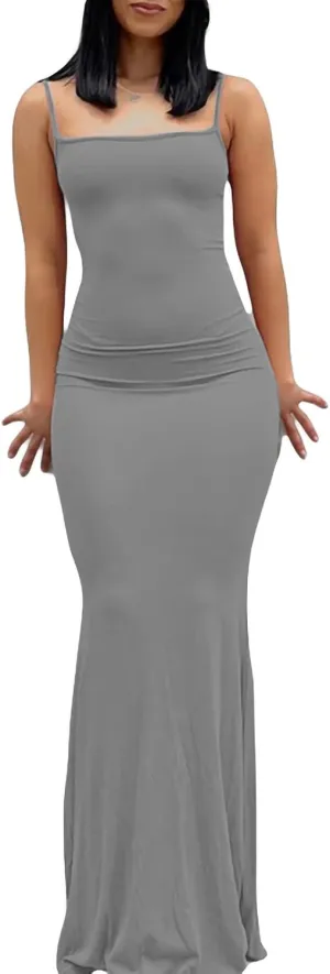 NUFIWI Women Sexy Hollow Out Maxi Dress Spaghetti Strap Low Cut Cami Dress Bodycon Summer Beach Party Formal Sundress