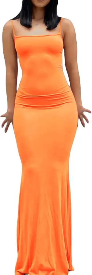 NUFIWI Women Sexy Hollow Out Maxi Dress Spaghetti Strap Low Cut Cami Dress Bodycon Summer Beach Party Formal Sundress