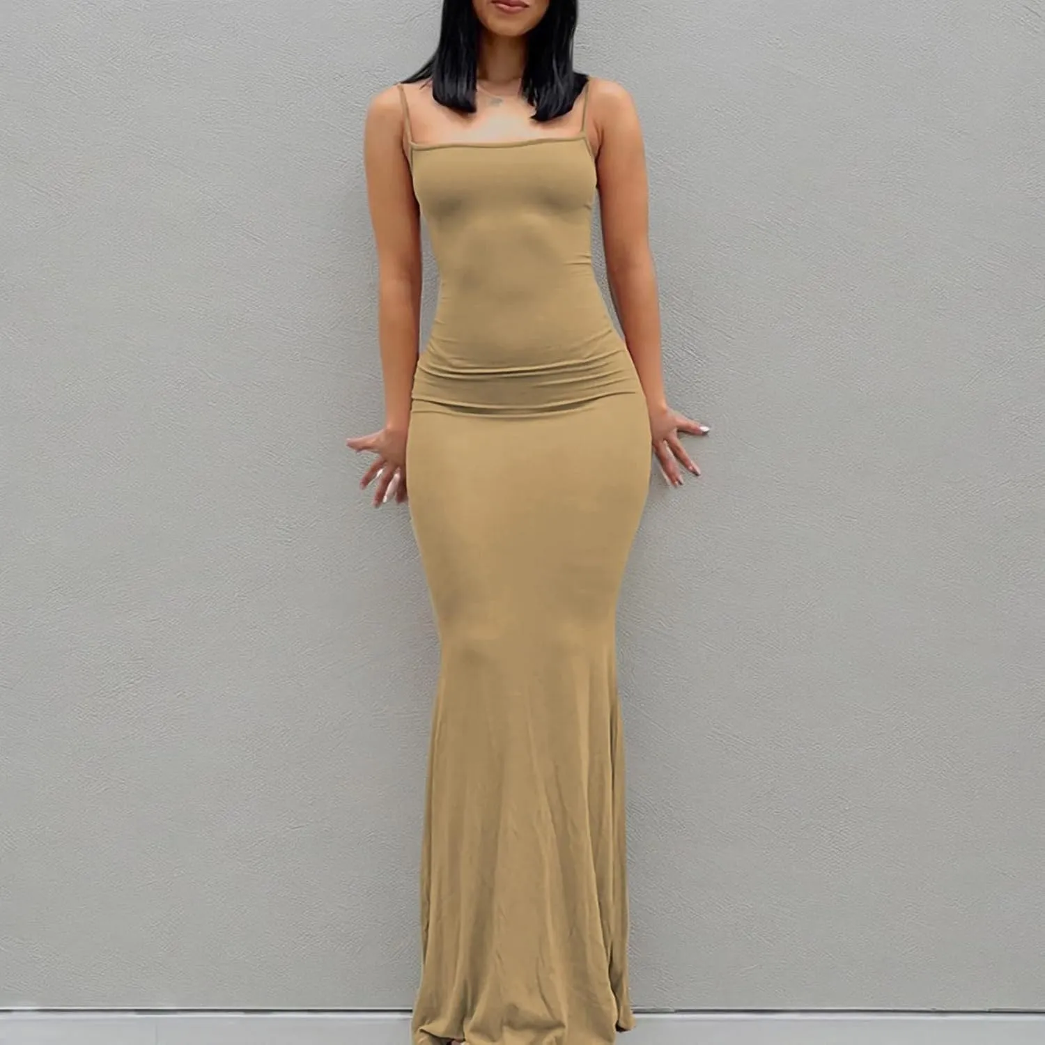 NUFIWI Women Sexy Hollow Out Maxi Dress Spaghetti Strap Low Cut Cami Dress Bodycon Summer Beach Party Formal Sundress