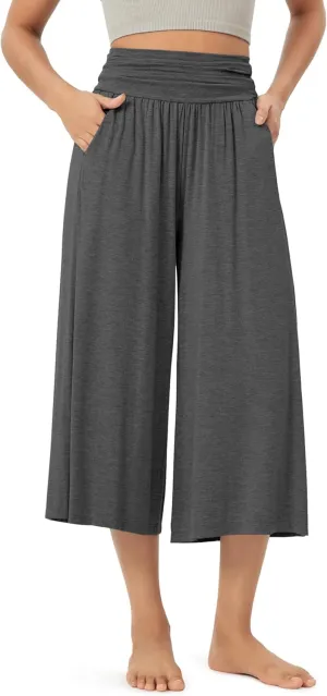ODODOS Women's Wide Leg Palazzo Lounge Cropped Pants with Pockets Light Weight Comfy Pajama Capri Pants-20/22"/ 24" Inseam