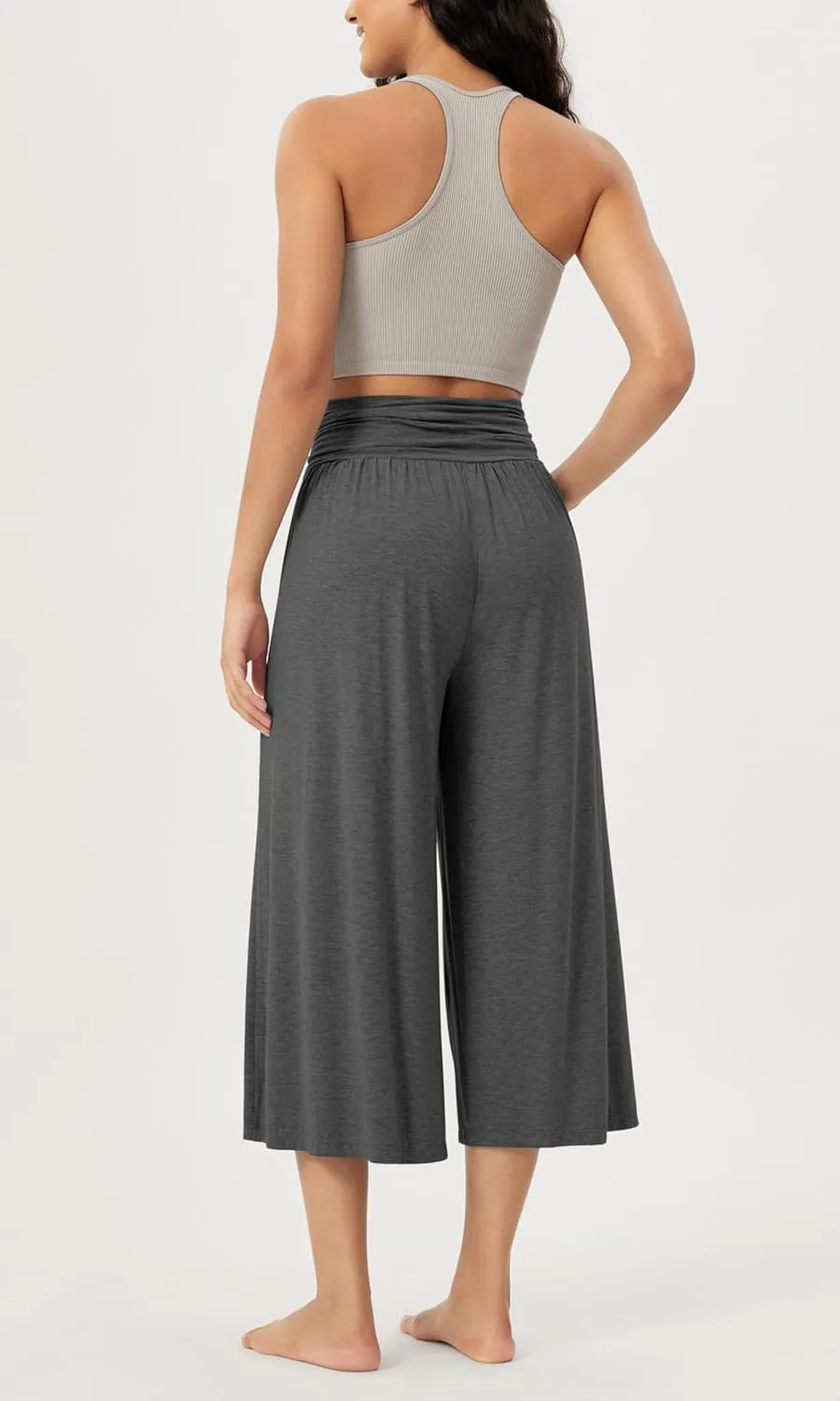 ODODOS Women's Wide Leg Palazzo Lounge Cropped Pants with Pockets Light Weight Comfy Pajama Capri Pants-20/22"/ 24" Inseam