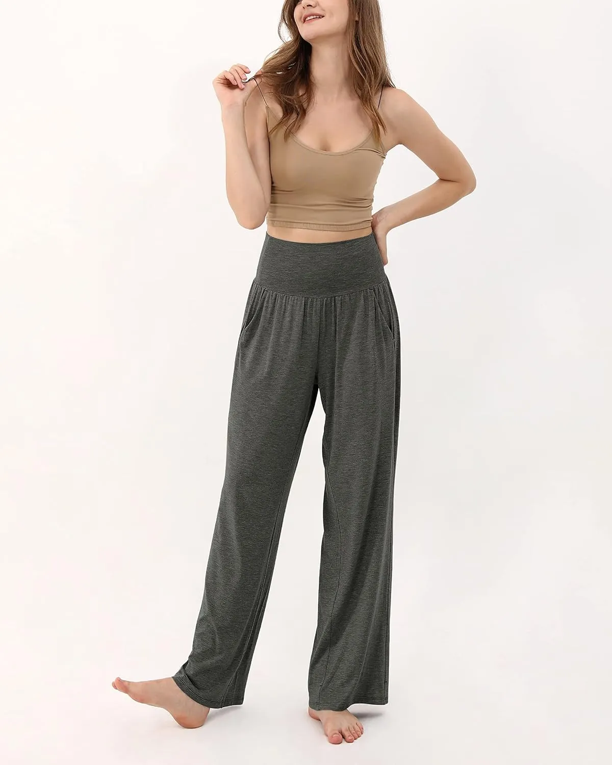 ODODOS Women's Wide Leg Palazzo Lounge Pants with Pockets Light Weight Loose Comfy Casual Pajama Pants-26/28/30"/32" Inseam