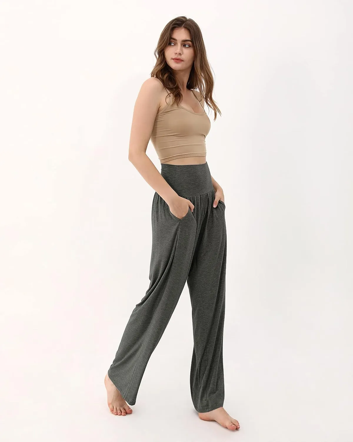ODODOS Women's Wide Leg Palazzo Lounge Pants with Pockets Light Weight Loose Comfy Casual Pajama Pants-26/28/30"/32" Inseam