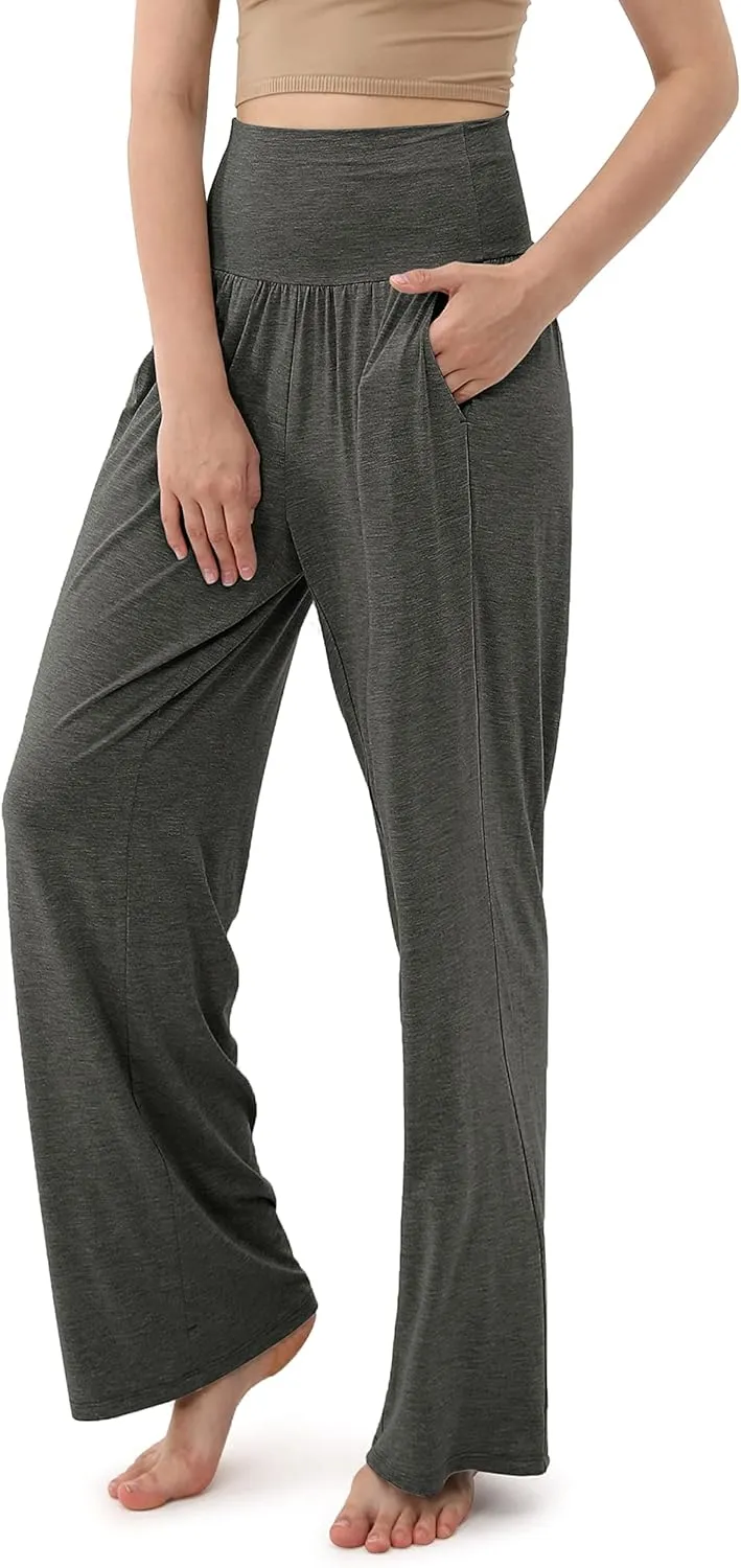 ODODOS Women's Wide Leg Palazzo Lounge Pants with Pockets Light Weight Loose Comfy Casual Pajama Pants-26/28/30"/32" Inseam