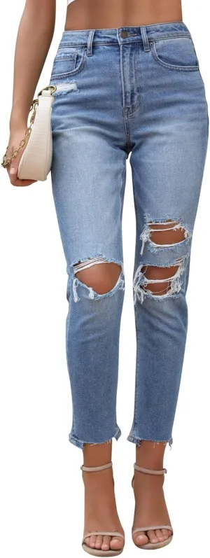 OFLUCK Straight Leg Mom Jeans for Women High Waisted Trendy Ankle Length Boyfriend Denim Tapered Leg Pants