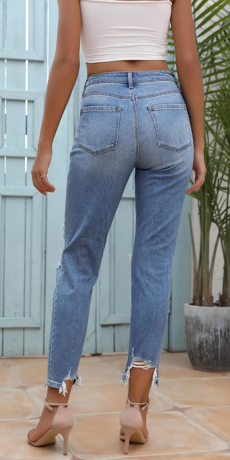 OFLUCK Straight Leg Mom Jeans for Women High Waisted Trendy Ankle Length Boyfriend Denim Tapered Leg Pants