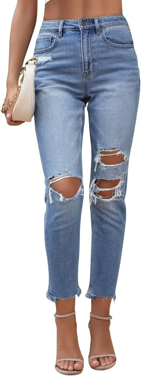 OFLUCK Straight Leg Mom Jeans for Women High Waisted Trendy Ankle Length Boyfriend Denim Tapered Leg Pants