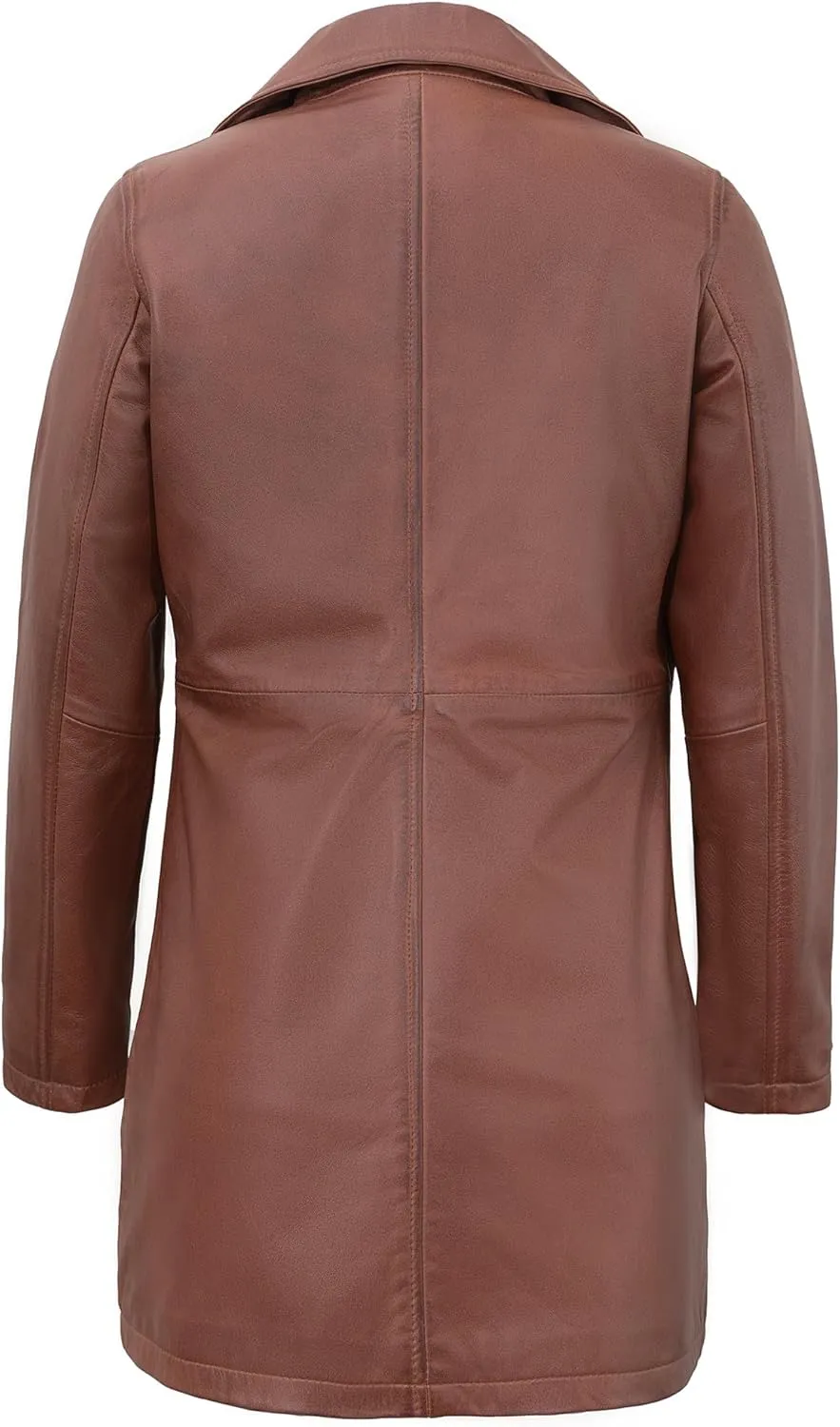 Outerwear Real Lambskin Car Coats For Women - Classic Button Down Vintage Style Long Leather Jacket Womens