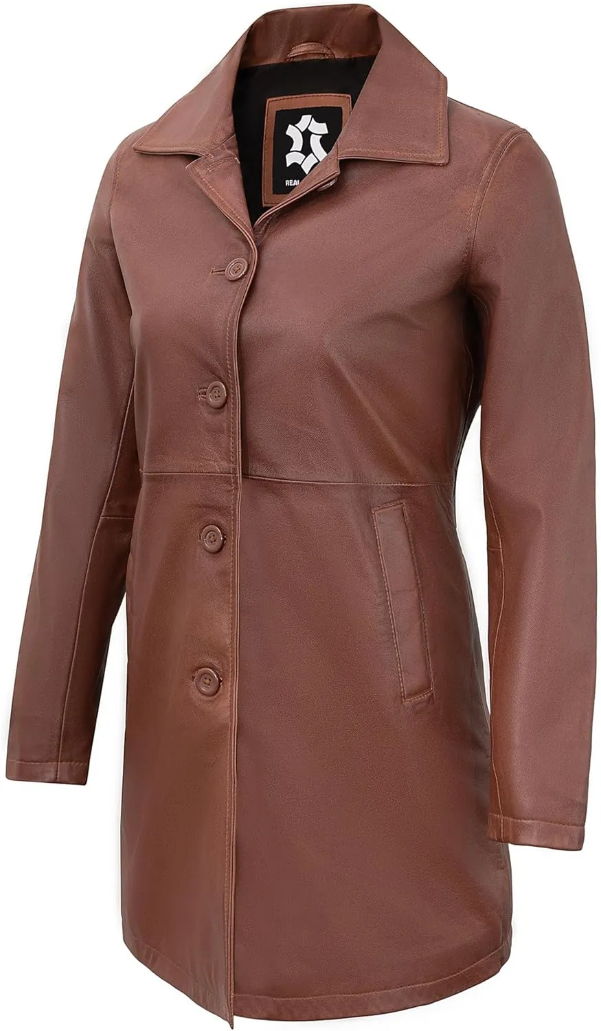Outerwear Real Lambskin Car Coats For Women - Classic Button Down Vintage Style Long Leather Jacket Womens