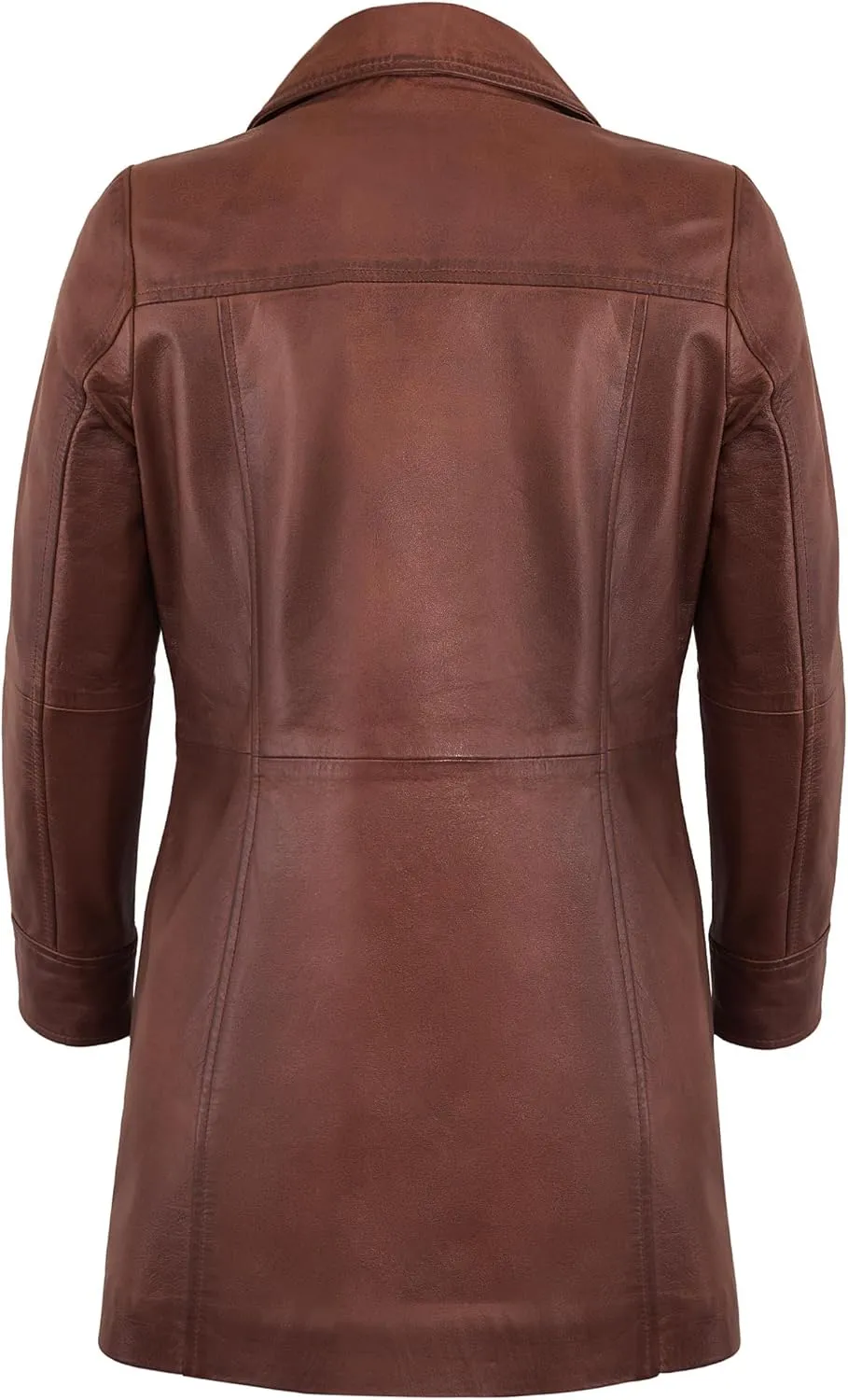 Outerwear Real Lambskin Car Coats For Women - Classic Button Down Vintage Style Long Leather Jacket Womens
