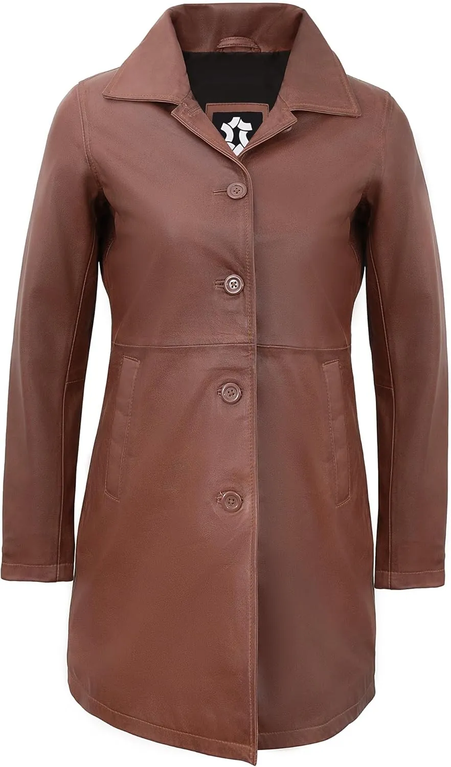 Outerwear Real Lambskin Car Coats For Women - Classic Button Down Vintage Style Long Leather Jacket Womens