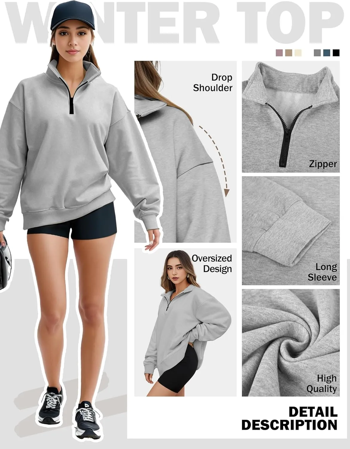 Oversized Sweatshirts for Women, Zip Up Hoodie Pullover Long Sleeves, Womens Sweatshirts Trendy Fashion Outfit Clothes