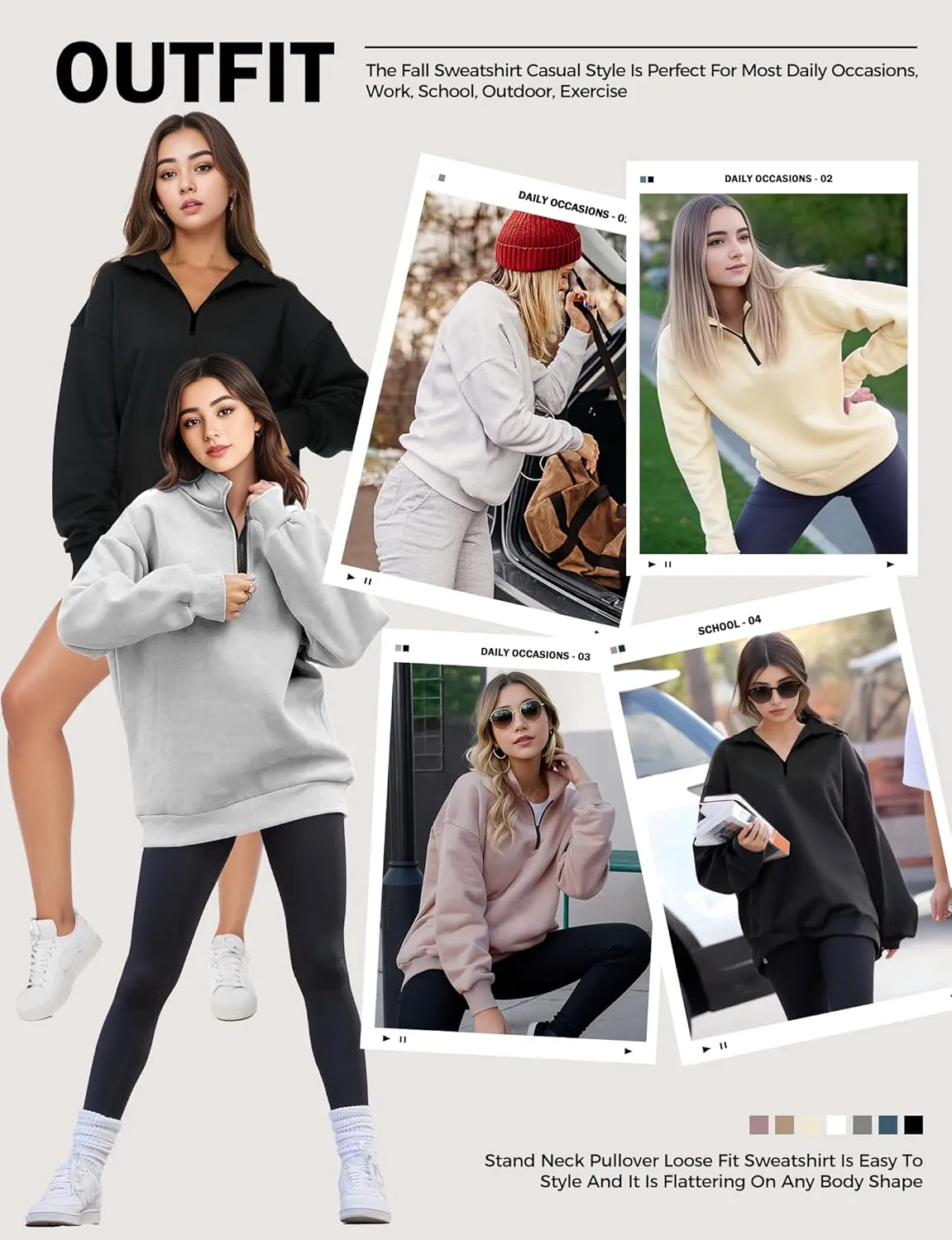 Oversized Sweatshirts for Women, Zip Up Hoodie Pullover Long Sleeves, Womens Sweatshirts Trendy Fashion Outfit Clothes
