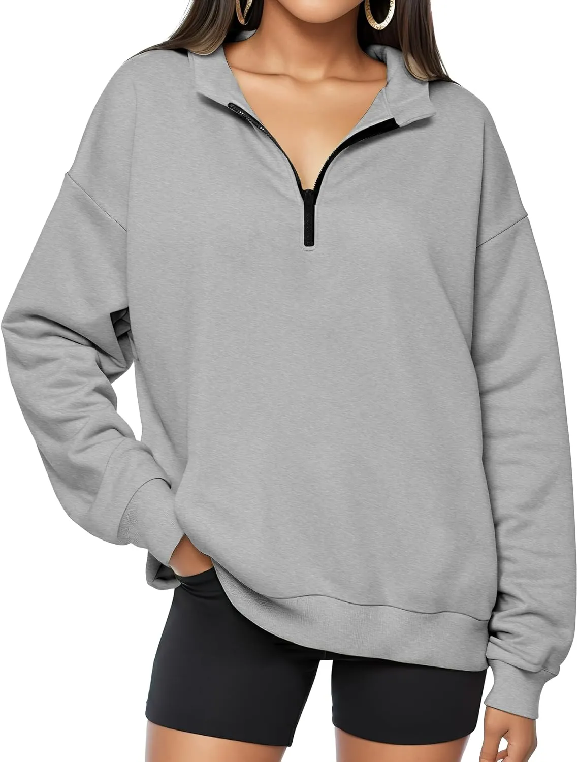 Oversized Sweatshirts for Women, Zip Up Hoodie Pullover Long Sleeves, Womens Sweatshirts Trendy Fashion Outfit Clothes