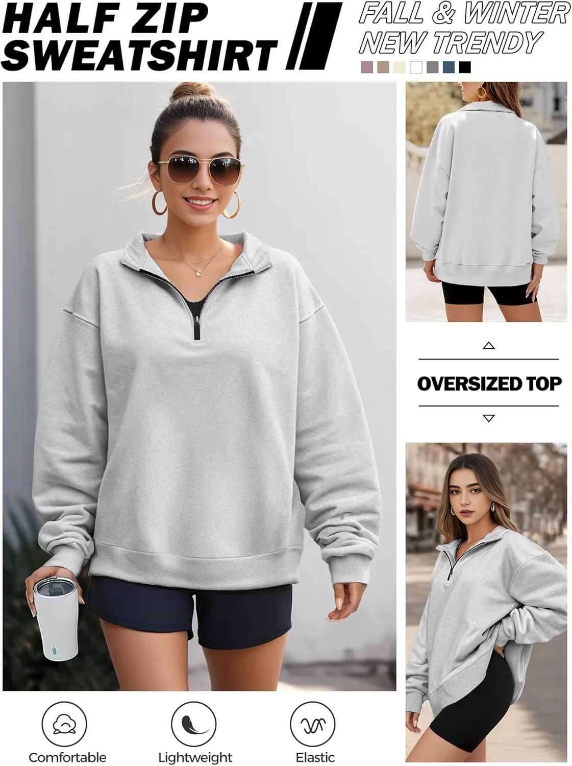 Oversized Sweatshirts for Women, Zip Up Hoodie Pullover Long Sleeves, Womens Sweatshirts Trendy Fashion Outfit Clothes