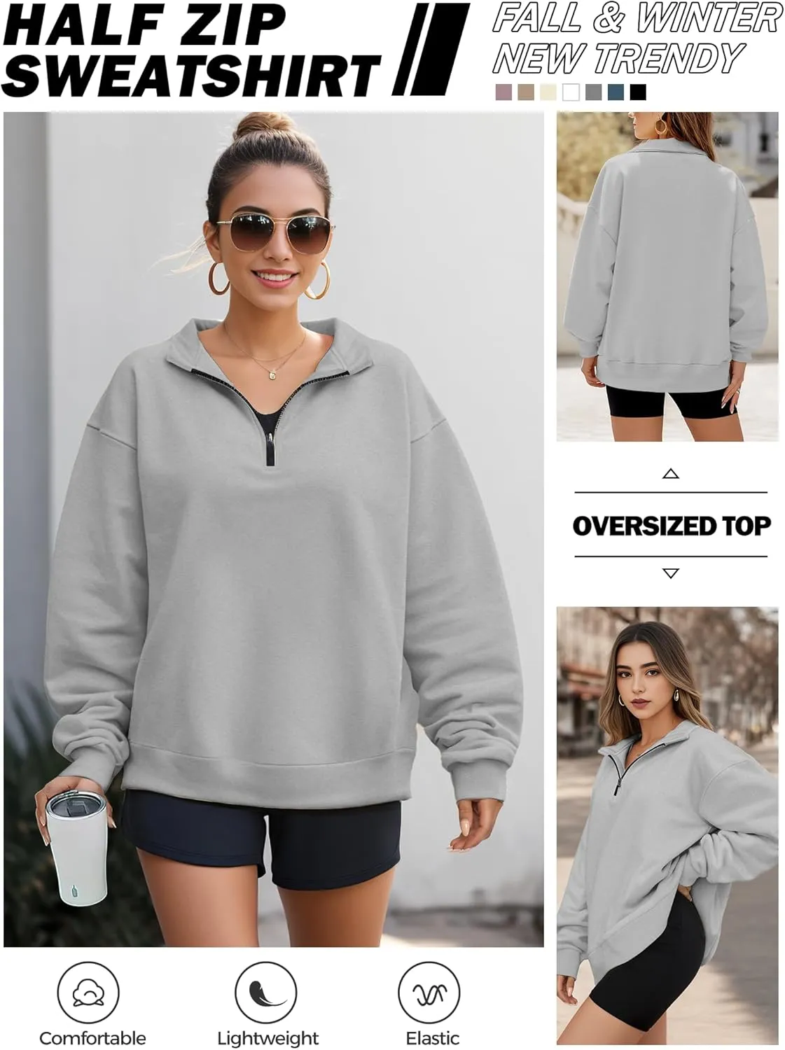 Oversized Sweatshirts for Women, Zip Up Hoodie Pullover Long Sleeves, Womens Sweatshirts Trendy Fashion Outfit Clothes